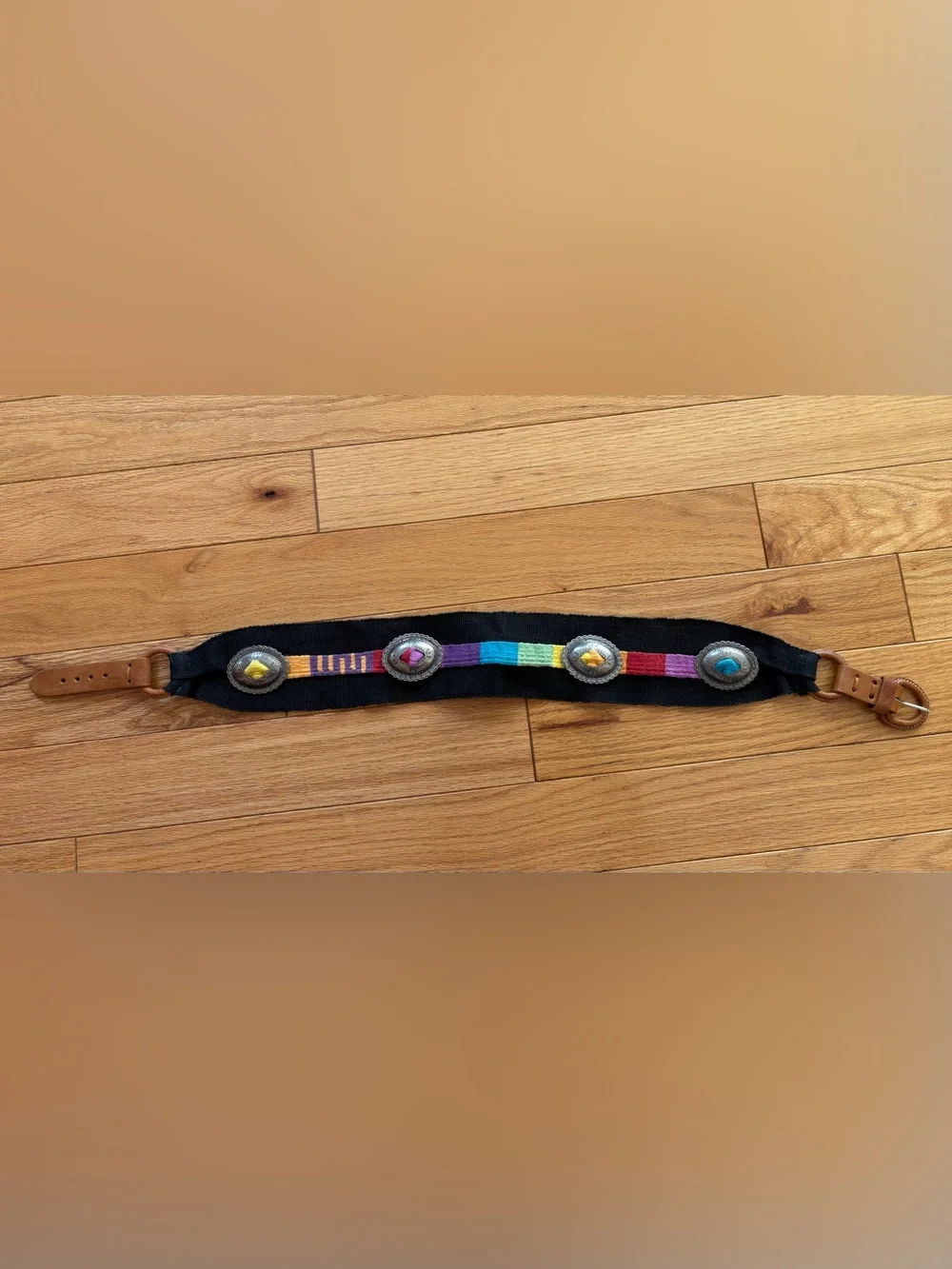 Women’s Concho Belt Multicolor Woven Boho Western Colorful Size L